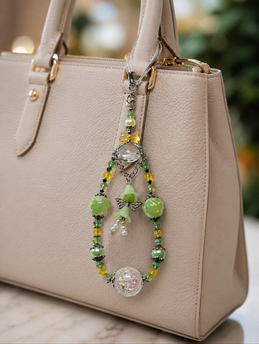 Beaded Green Charm Bag Pendant for Women